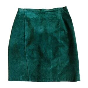 Vintage Brandon Thomas Suede Leather Midi Skirt Western Size 6 Emerald Green